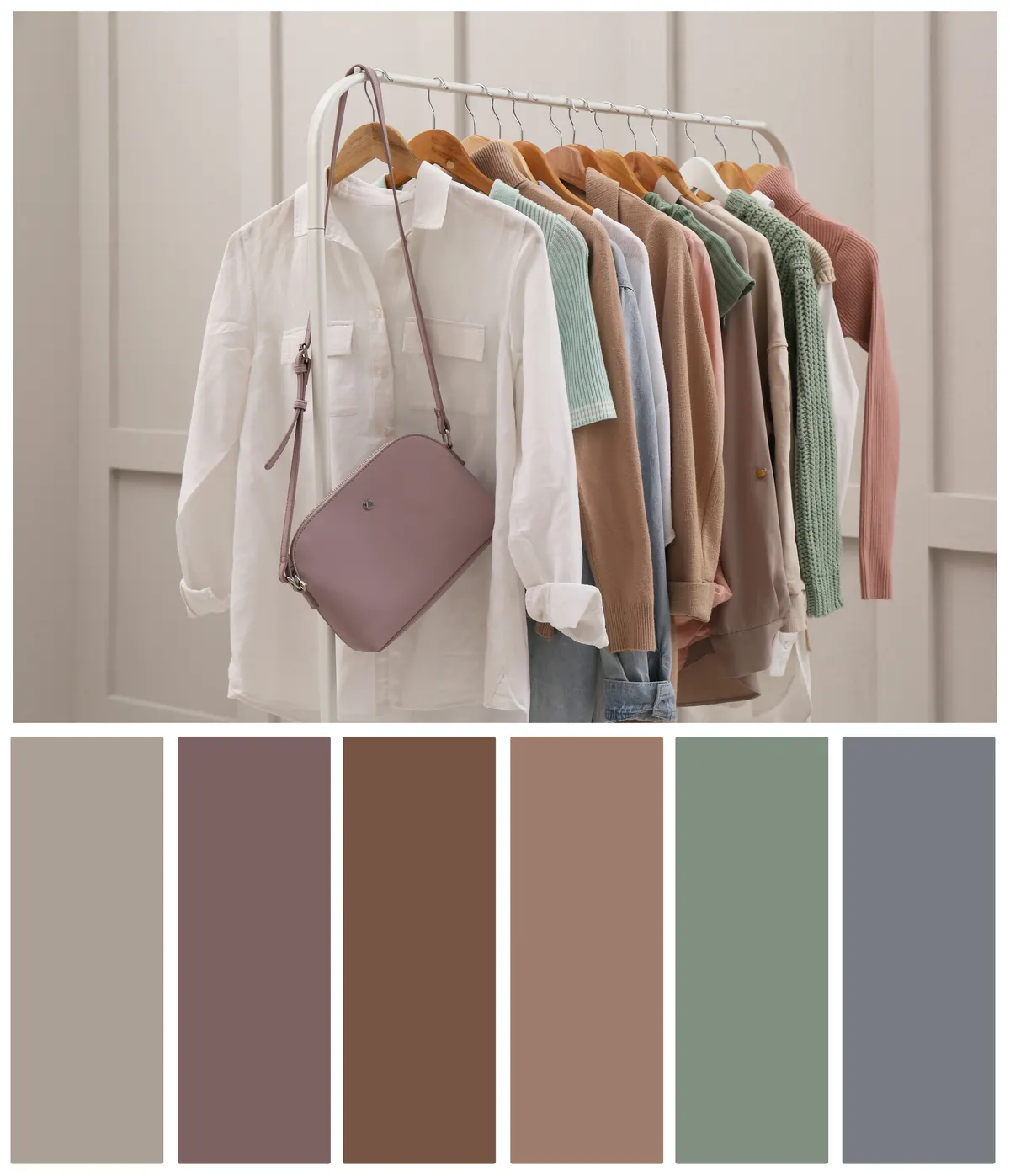 A neutral clothing rail paired with a coordinated colour palette